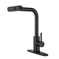 Robinet de cuisine moderne escamotable noir mat cascade anti-éclaboussures 3 modes de pulvérisation monocommande cartouche céramique pour hôpital