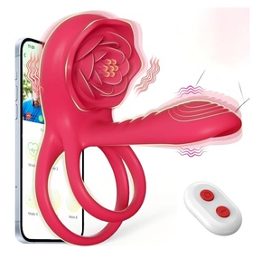 LOVE.A rose <b>Vibrating</b> Cock Ring with APP and <b>Remote</b> <b>Control</b> double rings Clitoral Stimulation Passion - Product Image 1