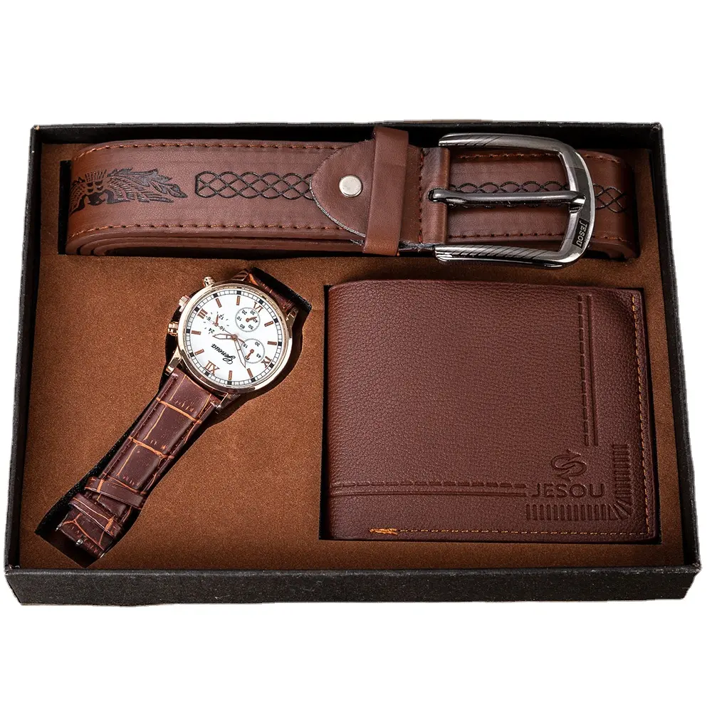 Creative Exquisite Packaged Pu Wallet Set With Watch Leather Wallet,Premium Customized Men Combination Gift Set