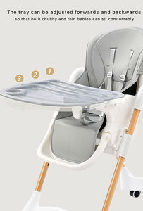 Silla alta plegable ajustable de diseño moderno para niños, asiento de cuero PU, Material plástico metálico para sentarse o acostarse en la silla alta de bebé - Product Image 3