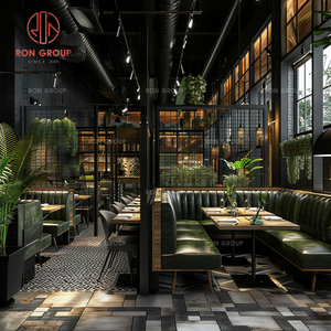 Meubles modernes pour cafés et salons de thé, chaises en velours vert, tables de restaurant en bois massif, canapé en velours durable, banquette - Product Image 3