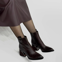 Bottines à talon bloc rétro embossées de qualité supérieure, bout pointu, talon épais, fermeture éclair latérale, pour le bureau, les trajets quotidiens et la mode automne-hiver