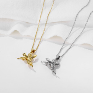 Olivia vente en gros de bijoux de luxe en acier inoxydable plaqué or ange gardien rose croix collier pendentif à breloque pour hommes et femmes - Product Image 1