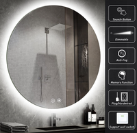 Miroir de salle de bain rond à LED avec capteur tactile et luminosité réglable, miroir éclairé mural