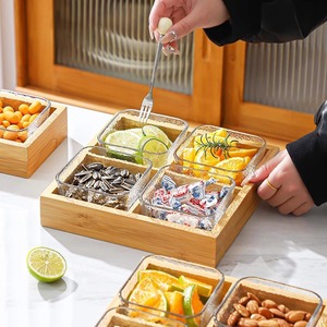 Plateau à fruits en verre avec sections divisées pour les collations, les noix, les fruits, le thé de l'après-midi, les desserts, style moderne - Product Image 3