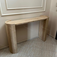Table console en travertin beige avec pieds incurvés, pierre naturelle, style Wabi Sabi, meuble d'entrée pour villa