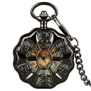 <span class=keywords><strong>Reloj</strong></span> de Bolsillo Mecánico Antiguo Negro Estilo Steampunk con Esfera Luminosa de Esqueleto para <span class=keywords><strong>Hombre</strong></span> con Cadena, No Resistente al Agua - Product Image 2