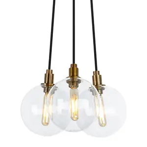 Hotel modern brass chandelier with glass ball shade and E26 lamp bulbs