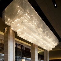 Lustre LED rectangulaire moderne multicouche en cristal suspendu, luminaire long sur mesure pour hall d'hôtel, villa à plafond haut