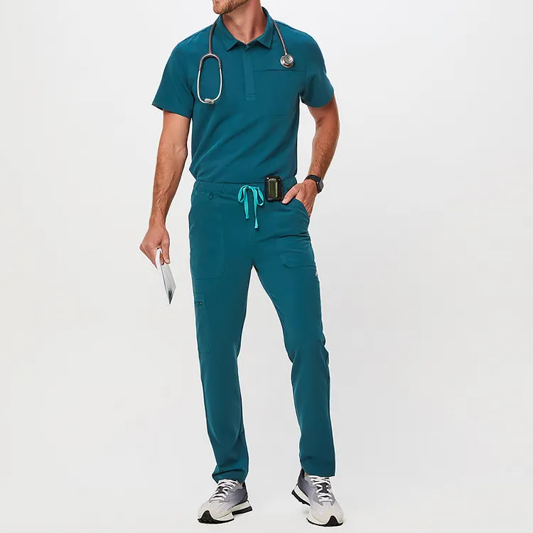 OEM Custom Men's Polo Shirt Short Sleeve Top Cargo Scrub Pant Medical Uniform Scrub Sets