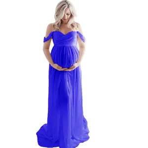 ドロップシッピング写真撮影用セクシーマタニティドレスシフォン妊娠ドレスオープンモッピングロングスカートドレス