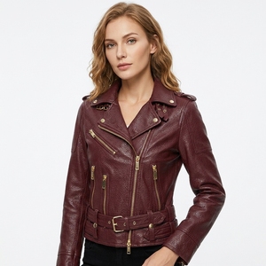 Veste de motard en peau de mouton pour femmes, sur mesure, style streetwear, fermeture éclair OEM, veste en cuir véritable pour femmes - Product Image 2