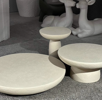 Ensemble de tables basses en fibre de verre imitation travertin style nordique Wabi-Sabi, table basse ronde sur piétement, table d'appoint pour salon