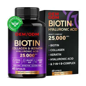 B1 B2 B3 B6 B7 Nails Skin Supplement 60 Capsules Biotin With Hyaluronic Acid Collagen Keratin Vitamins For Hair Growth