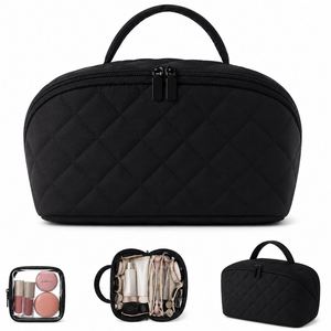 Sac cosmétique en nylon diamanté avec logo personnalisé, grande capacité, organiseur de maquillage de voyage, pochette à fermeture éclair portable, sac de beauté imperméable - Product Image 1