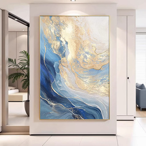 Tableau mural abstrait à l'huile sur toile, cadre doré, impression rectangulaire, peinture décorative pour salon et entrée - Product Image 3
