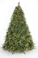 Sapin de Noël artificiel pré-éclairé vert en gros, aiguilles de pin, 0,9m-4,5m, arbre de Noël traditionnel d'intérieur durable avec pommes de pin