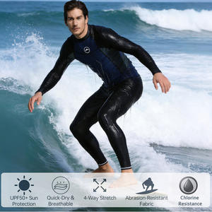 Haut de bain pour homme personnalisé à manches longues, respirant, séchage rapide, protection UPF50+, en Spandex/Nylon, coutures plates, couleur unie - Product Image 3