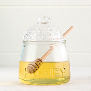 Barattolo per Miele in Vetro Goffrato con Coperchio a Nido d'Ape e Bastoncino in Legno, Lavabile in Lavastoviglie, 500ml - Product Image 4