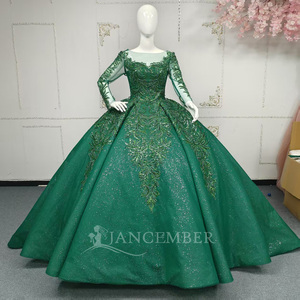 Jancember ANY121 Glitter Green <b>Lace</b> Fabric Women's Quinceanera Dresses for Girls - Product Image 1