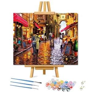 Adults Beginners Size Plaid Paris Street DIY Acrylic Kits hand painted diy paint by number kid oil painting color