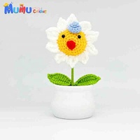 Plante de tournesol en pot au crochet faite à la main, visage souriant, décoration de bureau éternelle, pot de fleurs fini, cadeau pour la maison ou le bureau