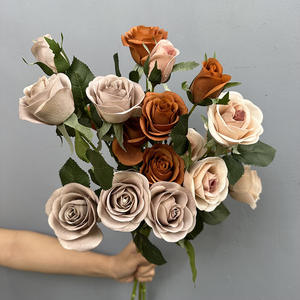 Arrangement floral de mariage d'automne S419, fleurs artificielles en latex, <span class=keywords><strong>6</strong></span> têtes de roses, fleurs de simulation de mariage au toucher réel - Product Image 2