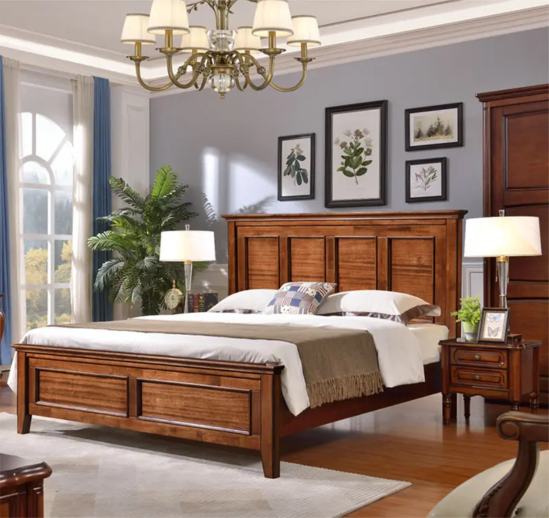 Классический стиль в американском стиле антикварная современная кровать размера «King-Queen» высокого качества Роскошная роскошная мебель для спальни однотонные кровати из красного дерева