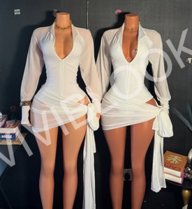 Viviblook Z1118DS New Women's <b>Dress</b> Solid Color Sexy Backless Straps Tied Long Sleeved Mini <b>Dress</b> - Product Image 2