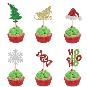 Ensemble de Décorations pour Cupcakes sur le Thème de Noël avec Motifs de Traîneau du Père Noël et de Rennes pour les Fêtes de Noël - Product Image 1
