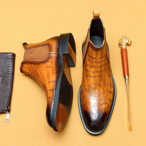 Bottes en chanvre pour hommes, en cuir, à lacets, style anglais, effet vieilli, cousues à la main Goodyear, semelle en caoutchouc, imperméables, antidérapantes, pour le travail - Product Image 3