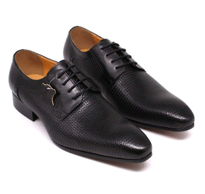 Zapatos Oxford de Vestir con Cordones, Punta en Pico, de Cuero Negro, Transpirables, para Hombre, Oficina, Carrera, Todas las Temporadas - Product Image 5