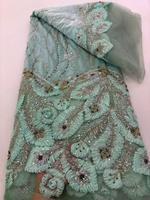 Tissu de luxe en 3 couches de mousseline et dentelle brodée de fleurs, dentelle perlée, sequins français, tissu pour robe de mariée 5 yards
