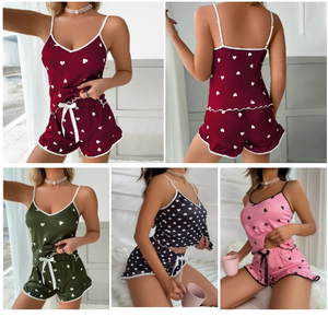 Conjunto de Lencería de Satén Simple con Estampado de Corazón Sexy para Mujer, 2 Piezas, Ropa de Dormir Suave para el Hogar, Talla Grande - Product Image 6