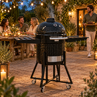 Barbecue Kamado en céramique de 22 pouces avec isolation à triple paroi, étagères latérales pliables, sans fumée, multifonctionnel, pour l'extérieur