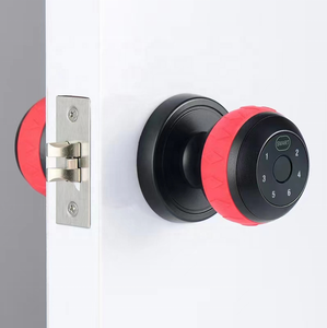 Poignée de porte intelligente en bois avec clavier numérique à empreintes digitales, boule ronde, pêne dormant simple, serrure sans clé pour remplacer l'ancienne serrure à poignée - Product Image 1