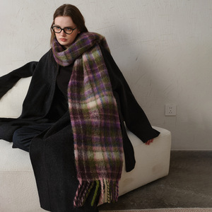 Bufanda de cachemira sintética a cuadros con textura gruesa de mohair, borlas, cálida para invierno, chales y bufandas de pashmina para mujer - Product Image 3