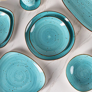 Juego de Vajilla Nórdica de Cerámica JQY, Platos y Tazones, Vajilla Pintada a Mano con Patrón de Remolino y Motas, Juego de Platos de Porcelana - Product Image 6