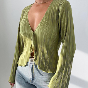 Hot Selling Lace-Up Pleated <strong>Plisse</strong> Fashionable Women <strong>Tops</strong> And Blouses Women's Clothing Vetements Femme Sexy Chic Summer Cardigan - Product Image 3
