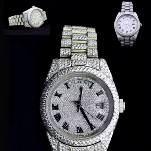 Custom VVS1 Moissanite Round Glass Dial Iced Out Stainless Steel Tester Pass <b>Mens</b> Luxury <b>Watch</b> 10 Bar Water Resistance - Product Image 1