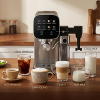 Machine à café semi-automatique métallique autonettoyante, réservoir d'eau 0,9 L, réservoir de lait 0,45 L, faible entretien, expresso chaud et froid