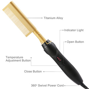 Peine Eléctrico Rizador 2 en 1, Plancha y Rizador de Cabello de Cerámica Dorada para Cabello Seco con Cable de Alimentación - Product Image 2