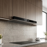 Hotte murale en forme de T avec ventilation, en acier inoxydable et verre trempé, 3 vitesses, classe d'efficacité énergétique, pour usage domestique