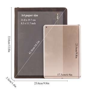 SCHLATUM cuero genuino A4 con cremallera cartera organizador Padfolio Business Reanudar Legal Pad Notebook Binder Folio Folder - Product Image 5