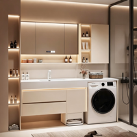 Meuble-lavabo de salle de bain intégré moderne avec machine à laver et lavabo, comptoir de lavage pour toilettes