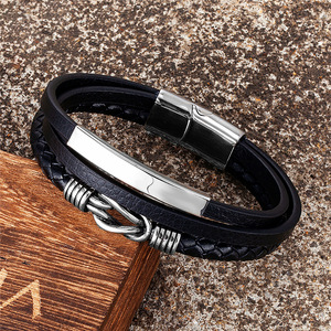 Bracelet en cuir tressé rétro multi-couches pour homme avec fermoir magnétique en métal, bijoux en acier inoxydable, cadeau, 19 cm, 21 cm, 23 cm - Product Image 1