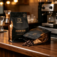 Sacs d'emballage personnalisés pour grains de café, pochettes mates à fond plat, refermables avec fermeture éclair, pour un arôme intense, pour grains de café frais