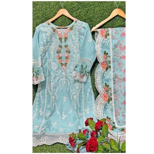 High Quality <b>Organza</b> Digital Print and Embroidery Readymade Pakistani Suit for Wedding and Party Wear - Product Image 1