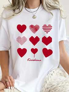 T-shirt da donna Kirishiona a maniche corte vestibilità ampia, con motivo a cuore classico, casual estivo, per San Valentino, per uscite e stile street - Product Image 3