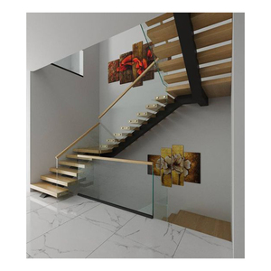 Escalera de viga central personalizada con peldaños de madera maciza y barandilla de vidrio - Product Image 3